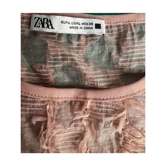 ZARA Pink Sheer Fringe Textured Top | Size L | Statement Piece|Semi-Transparent - Picture 5 of 5